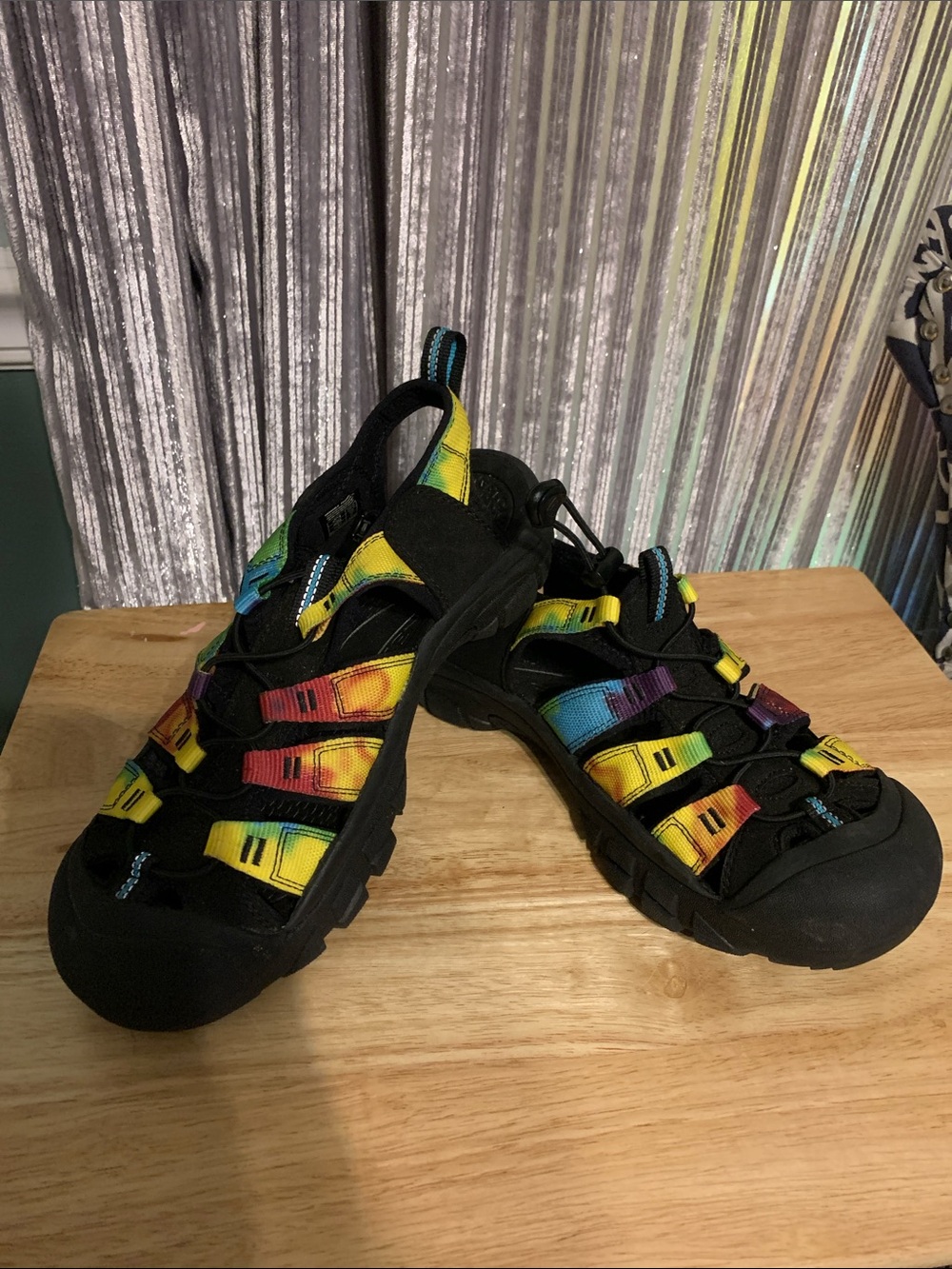 Keen Kids Black Sandals with Rainbow Straps